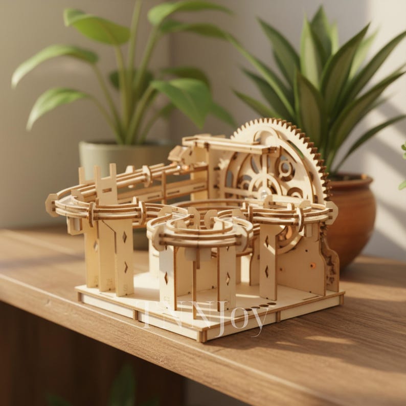DIY 3D Wooden Marble Run Kit | Mechanical Model Building Puzzle, Laser-Cut Wood Craft Toy
