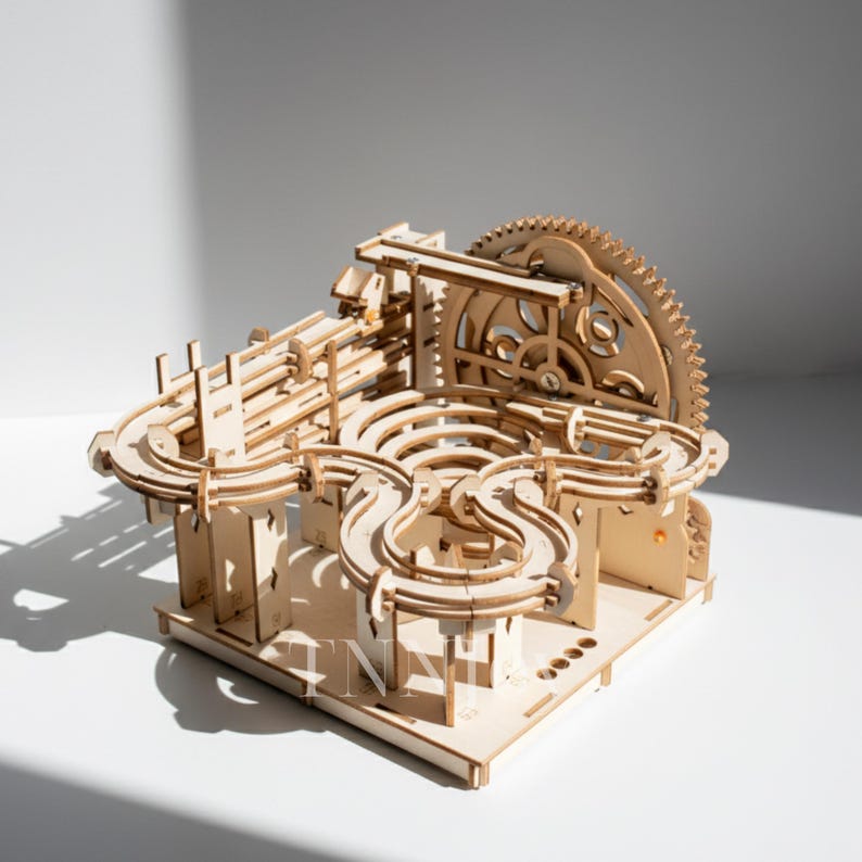 DIY 3D Wooden Marble Run Kit | Mechanical Model Building Puzzle, Laser-Cut Wood Craft Toy