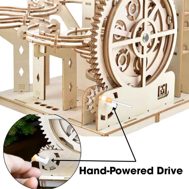 DIY 3D Wooden Marble Run Kit | Mechanical Model Building Puzzle, Laser-Cut Wood Craft Toy