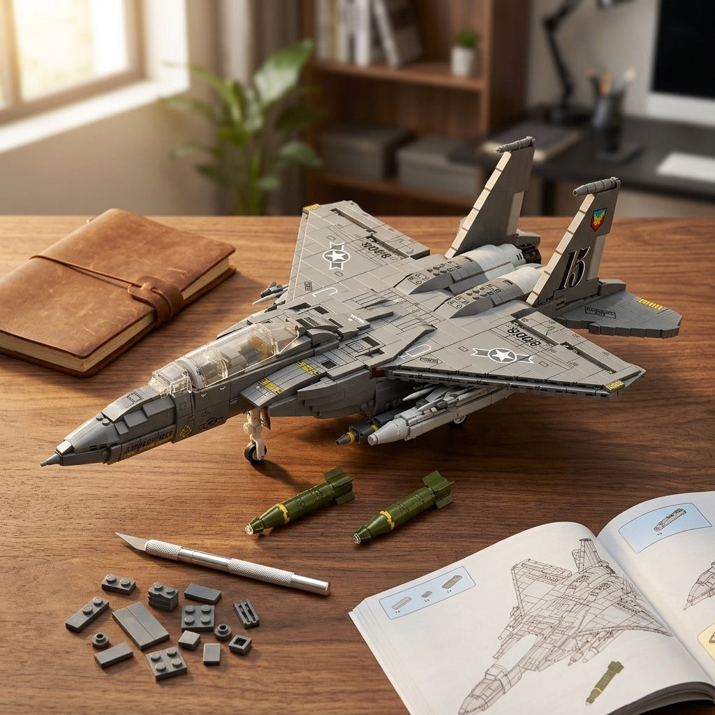 DIY F15E Strike Eagle Fighter Jet Building Block Model Military Aircraft Toy Set Technic Compatible Air Force Jet 1818 Pcs