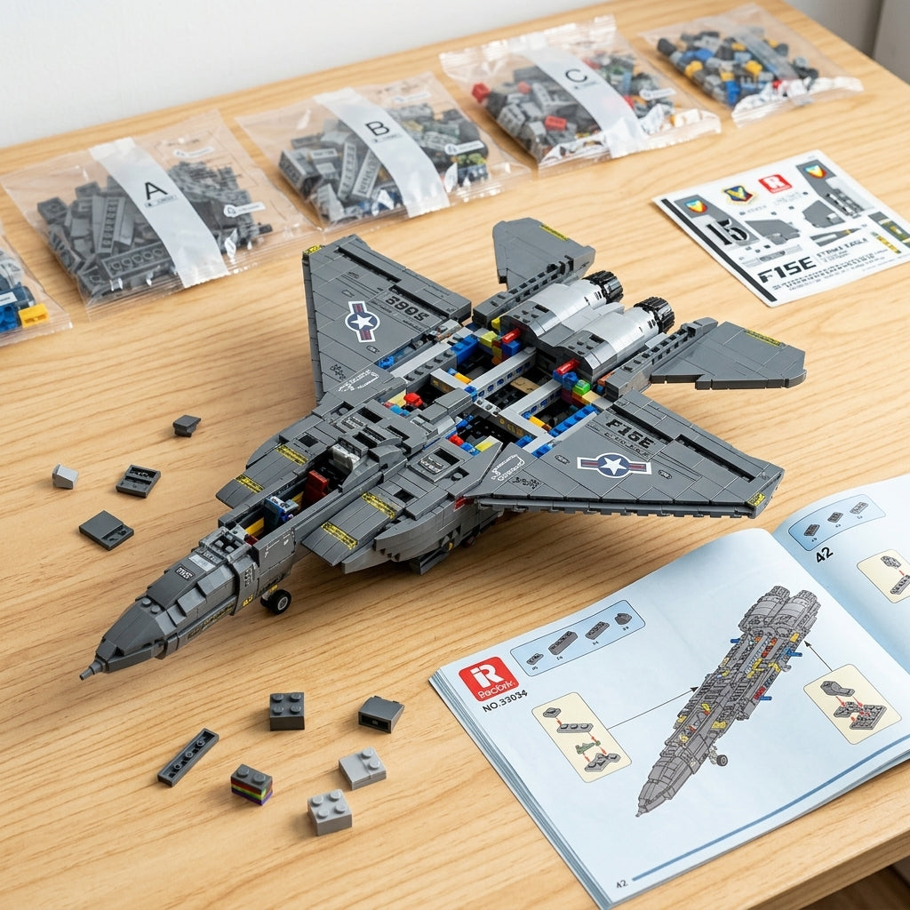 DIY F15E Strike Eagle Fighter Jet Building Block Model Military Aircraft Toy Set Technic Compatible Air Force Jet 1818 Pcs