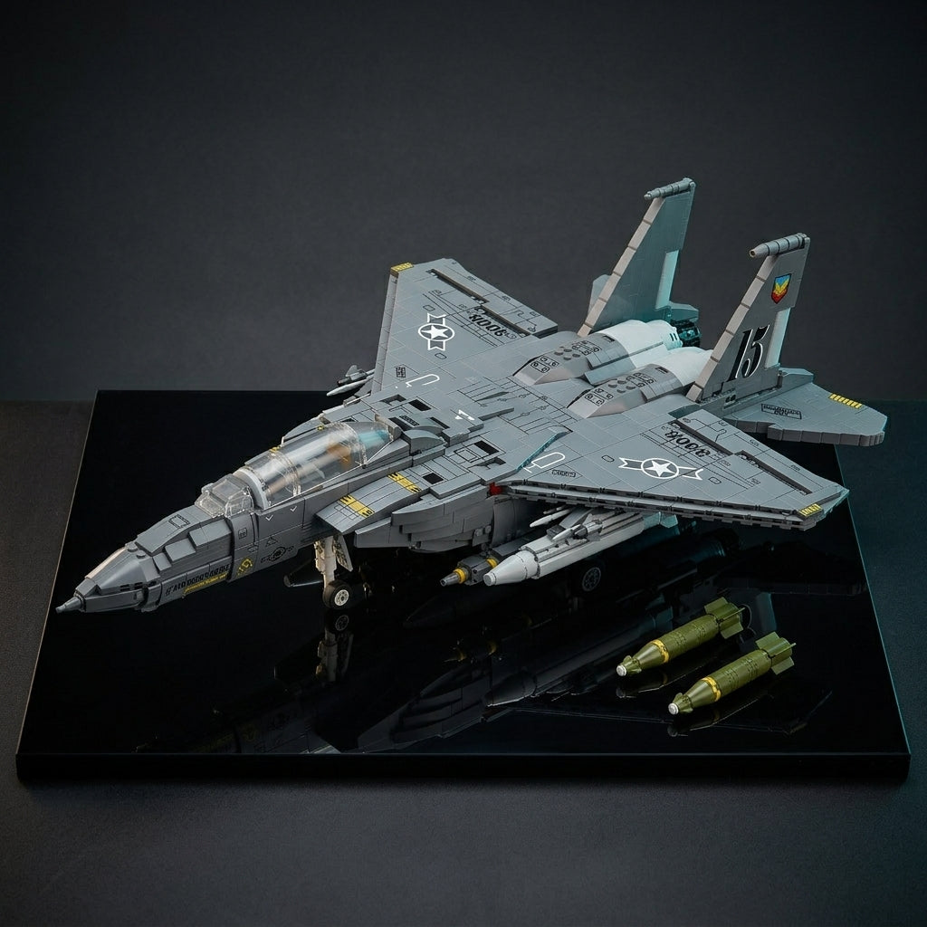 DIY F15E Strike Eagle Fighter Jet Building Block Model Military Aircraft Toy Set Technic Compatible Air Force Jet 1818 Pcs