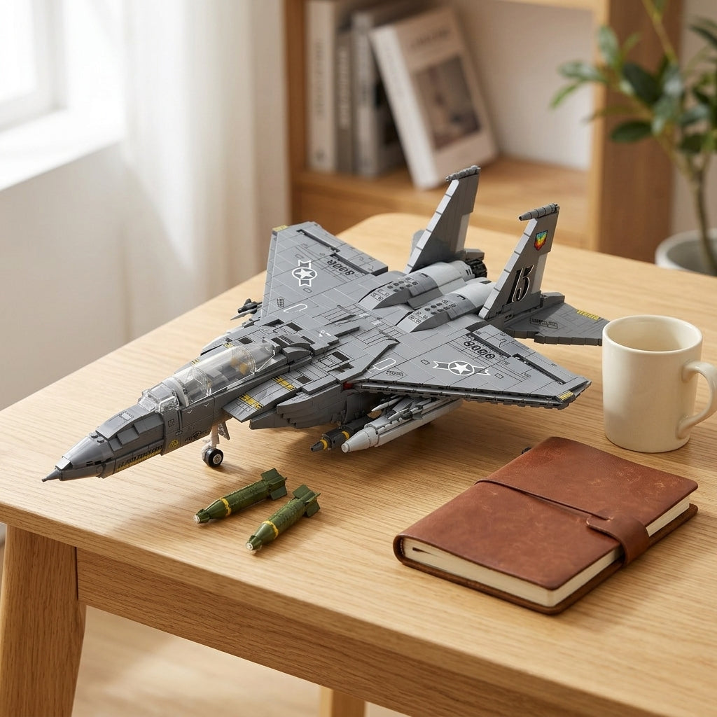 DIY F15E Strike Eagle Fighter Jet Building Block Model Military Aircraft Toy Set Technic Compatible Air Force Jet 1818 Pcs