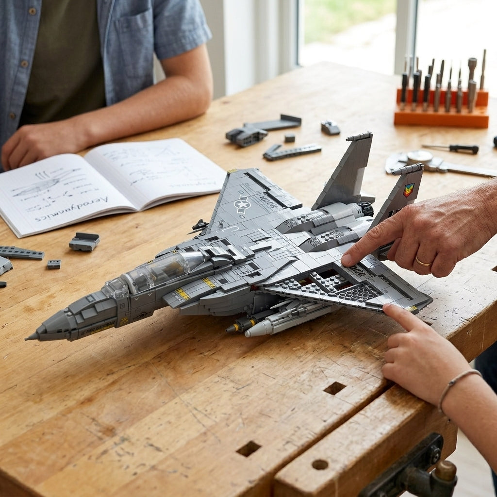 DIY F15E Strike Eagle Fighter Jet Building Block Model Military Aircraft Toy Set Technic Compatible Air Force Jet 1818 Pcs
