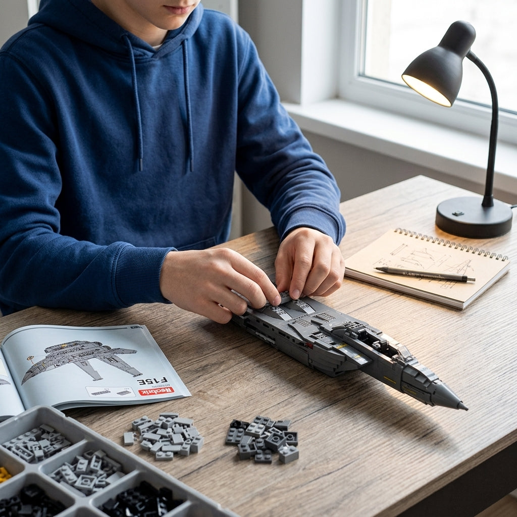 DIY F15E Strike Eagle Fighter Jet Building Block Model Military Aircraft Toy Set Technic Compatible Air Force Jet 1818 Pcs
