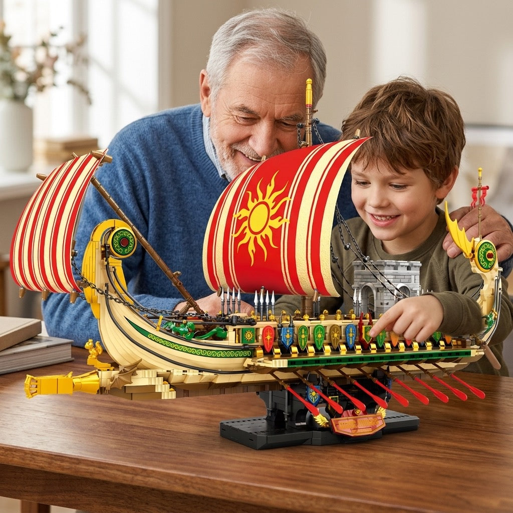 DIY Greek Warship Building Block Kit - 2982 Pcs Model Ship