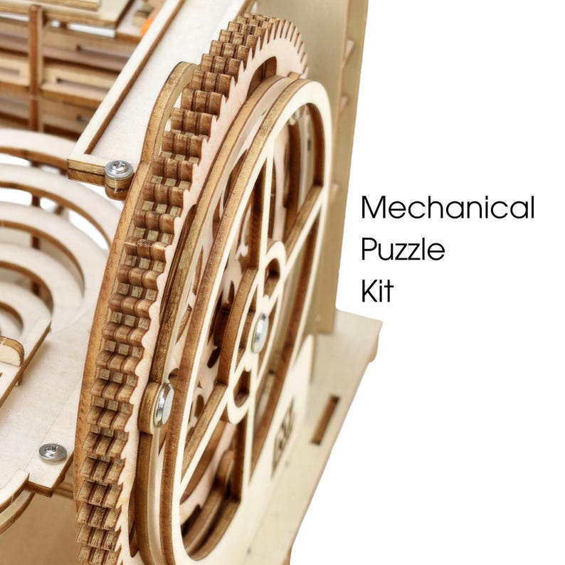 DIY 3D Wooden Marble Run Kit | Mechanical Model Building Puzzle, Laser-Cut Wood Craft Toy