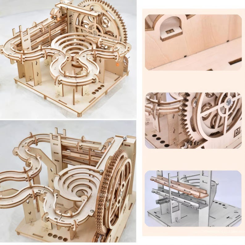 DIY 3D Wooden Marble Run Kit | Mechanical Model Building Puzzle, Laser-Cut Wood Craft Toy