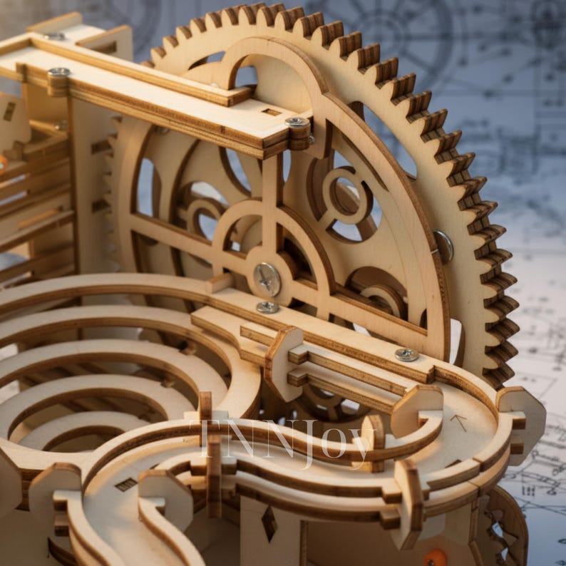 DIY 3D Wooden Marble Run Kit | Mechanical Model Building Puzzle, Laser-Cut Wood Craft Toy