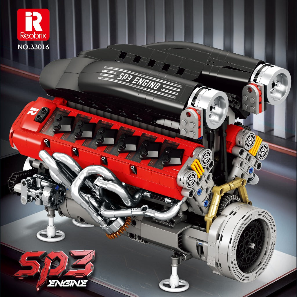 DIY Motorized V12 Supercar Engine Building Kit – Technic-Compatible Mechanical Model (1,240 Pcs)