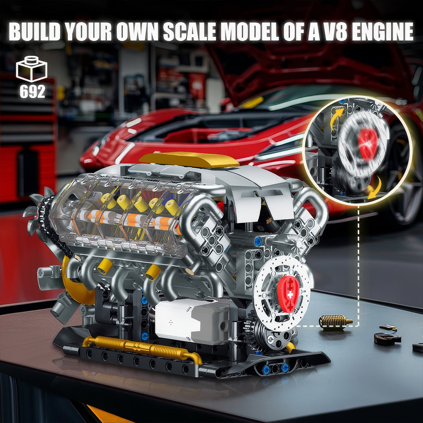 DIY V8 Engine Model Kit Electrically Driven STEM Science Project Desktop Mechanical Toy Car Lover Gift for Men