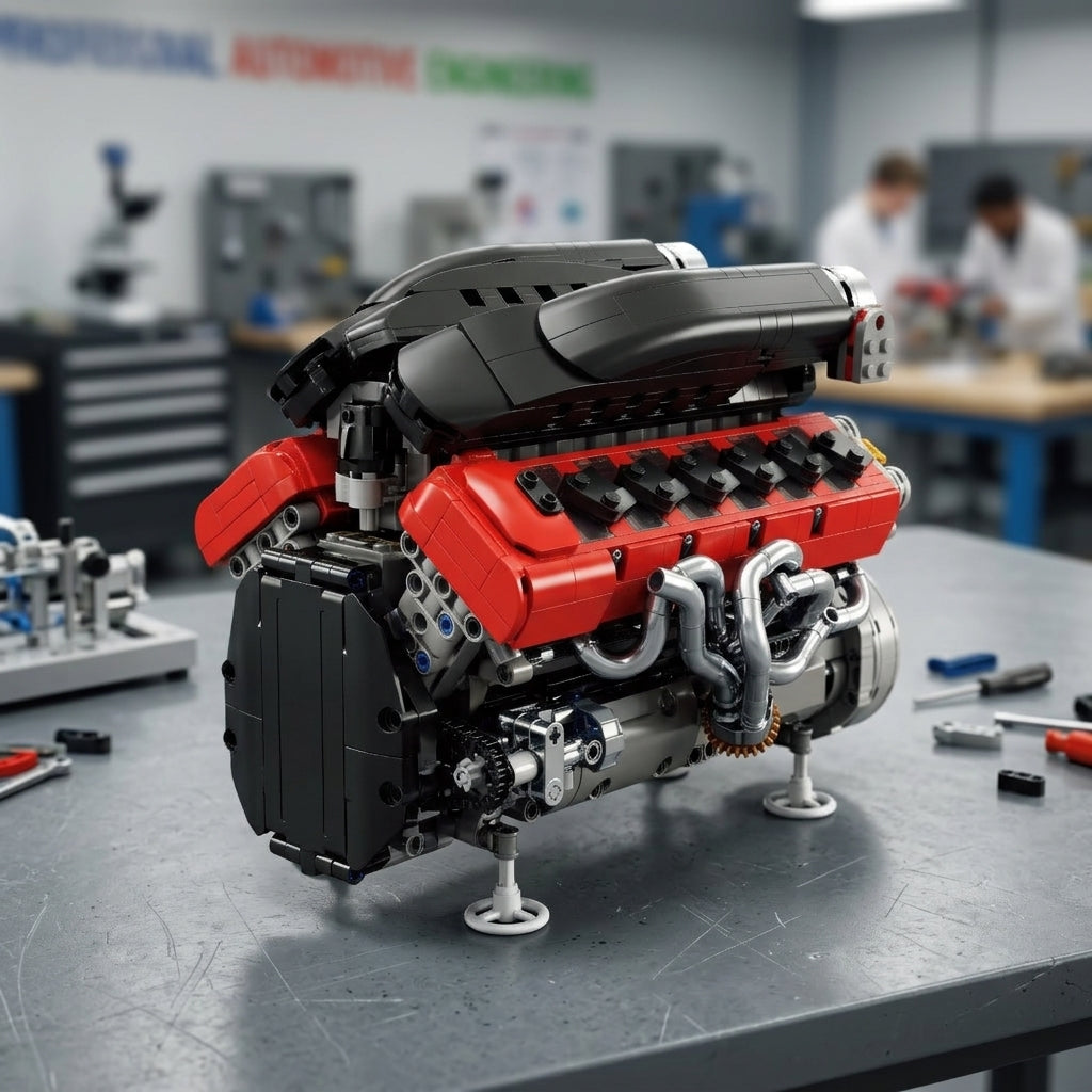 DIY Motorized V12 Supercar Engine Building Kit – Technic-Compatible Mechanical Model (1,240 Pcs)