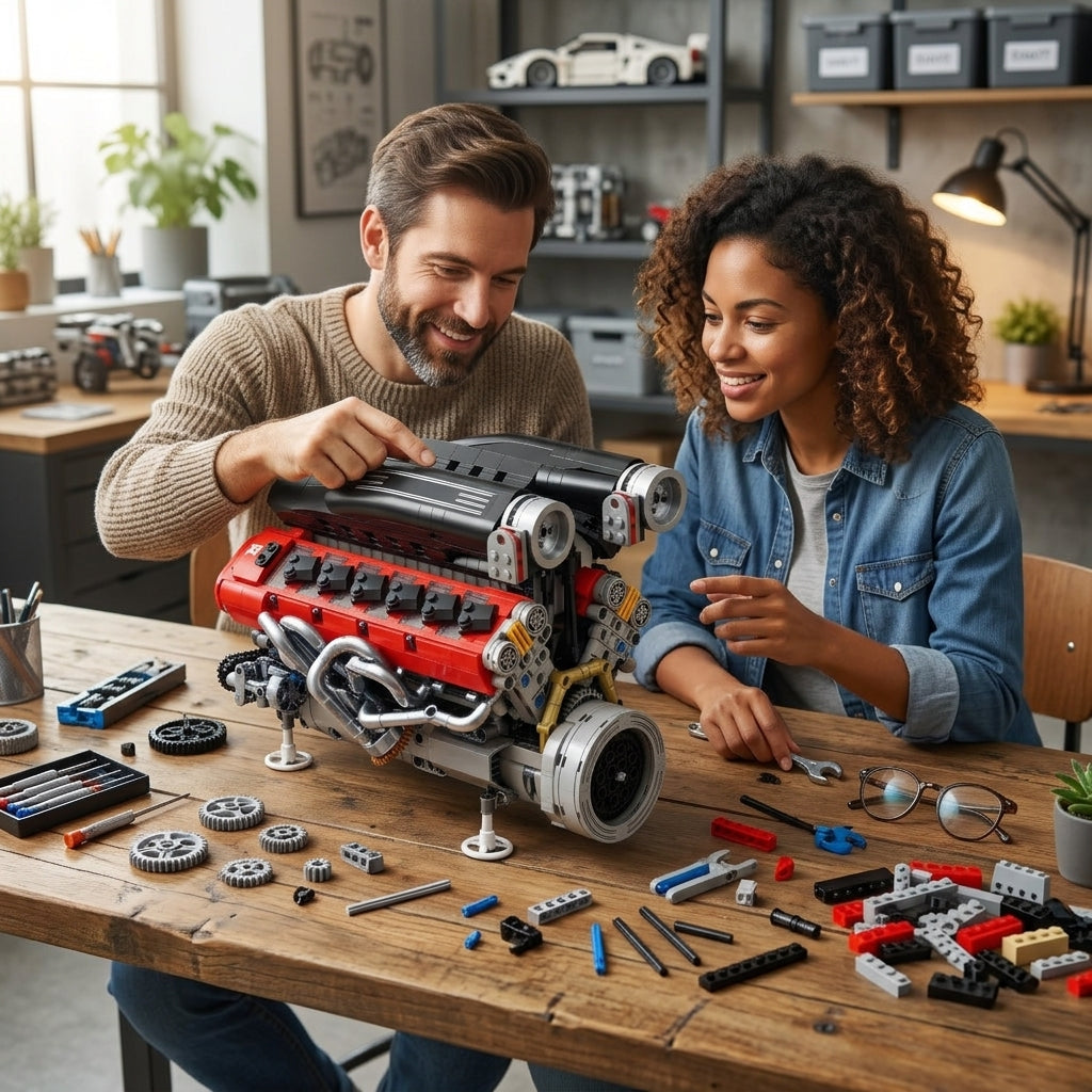 DIY Motorized V12 Supercar Engine Building Kit – Technic-Compatible Mechanical Model (1,240 Pcs)