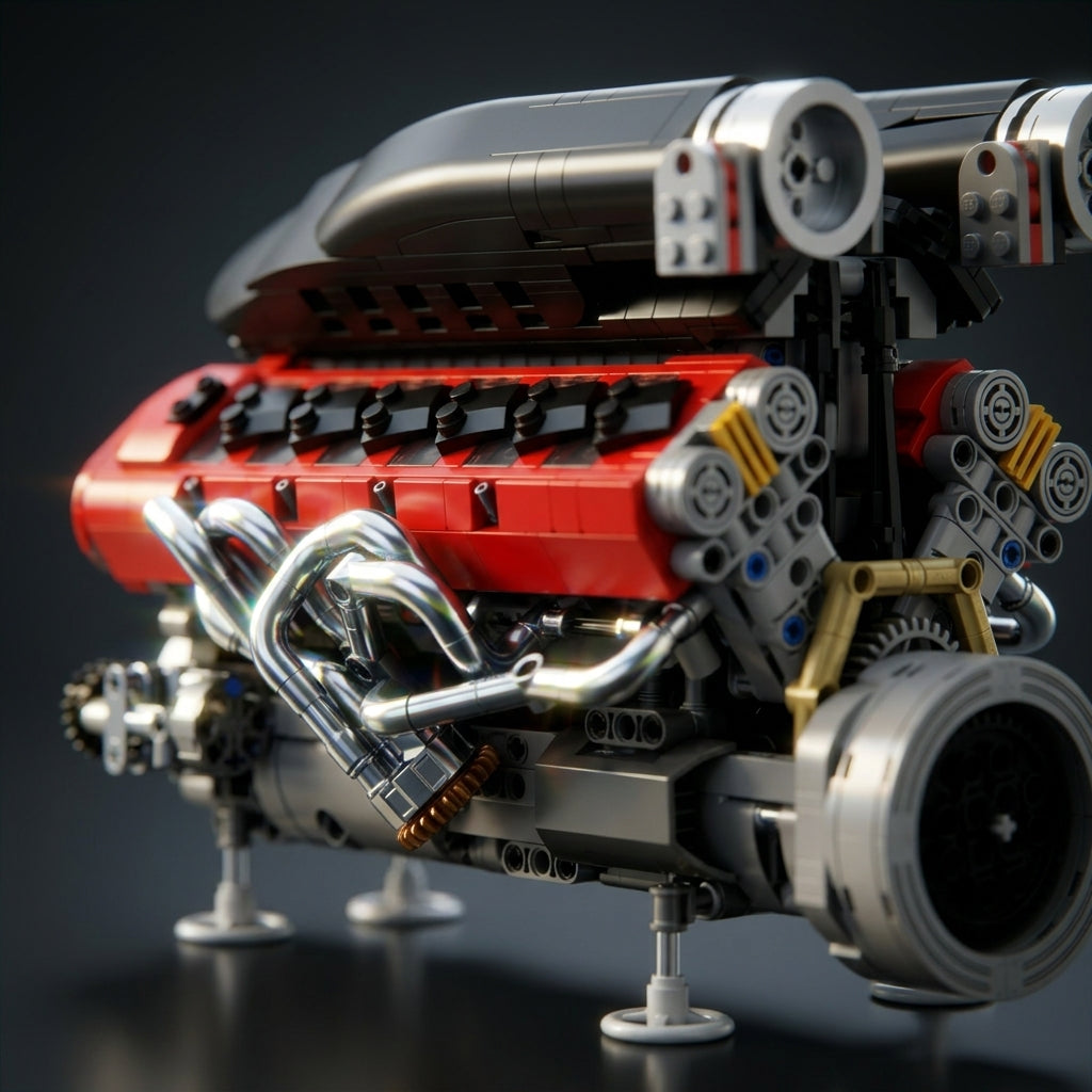 DIY Motorized V12 Supercar Engine Building Kit – Technic-Compatible Mechanical Model (1,240 Pcs)