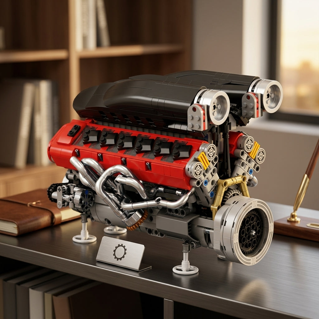 DIY Motorized V12 Supercar Engine Building Kit – Technic-Compatible Mechanical Model (1,240 Pcs)