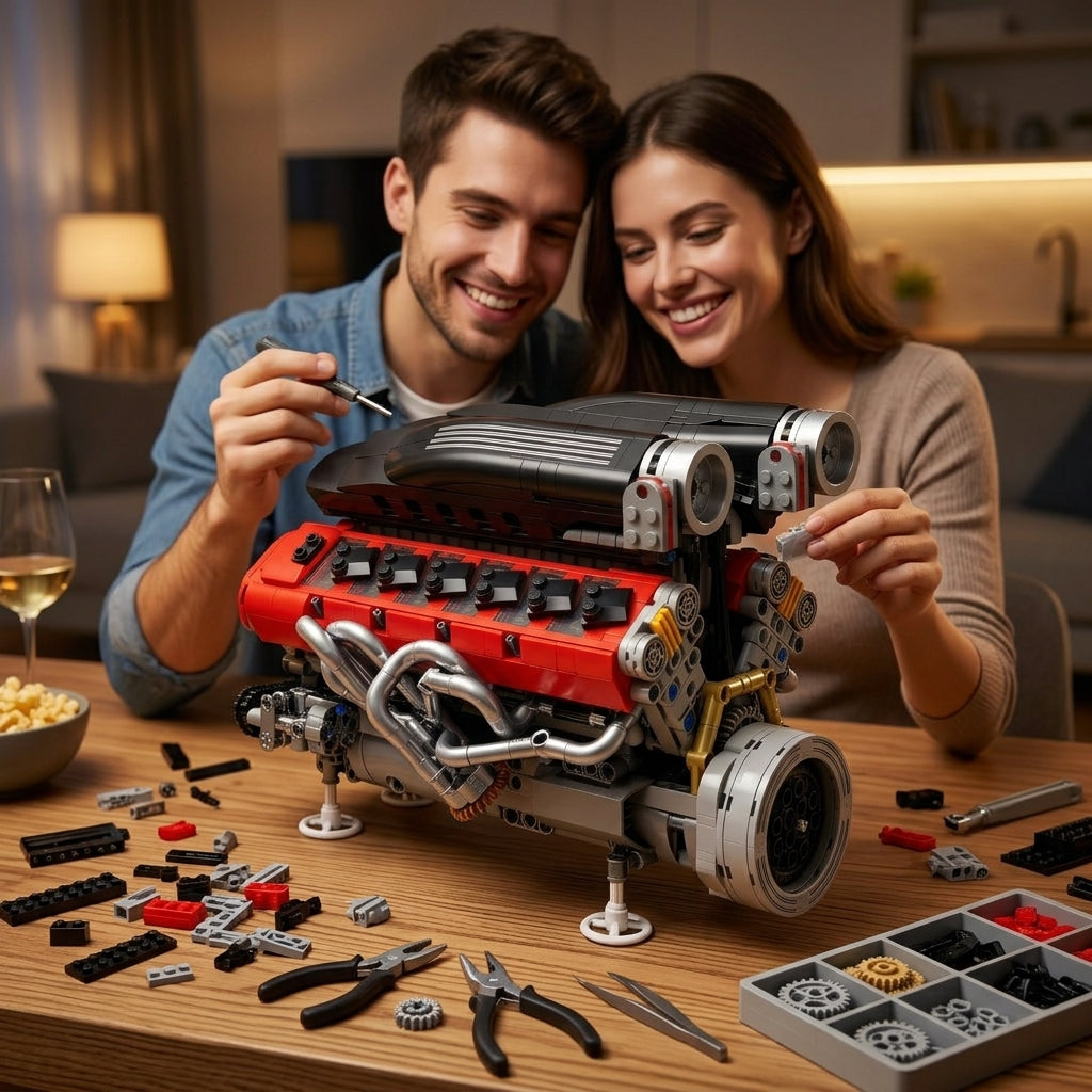 DIY Motorized V12 Supercar Engine Building Kit – Technic-Compatible Mechanical Model (1,240 Pcs)