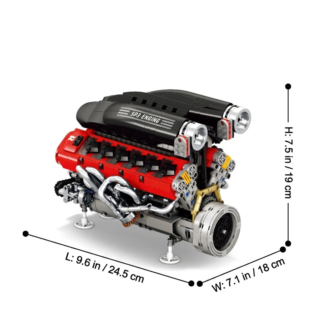 DIY Motorized V12 Supercar Engine Building Kit – Technic-Compatible Mechanical Model (1,240 Pcs)