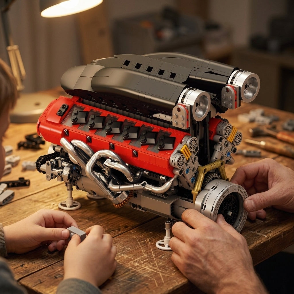 DIY Motorized V12 Supercar Engine Building Kit – Technic-Compatible Mechanical Model (1,240 Pcs)