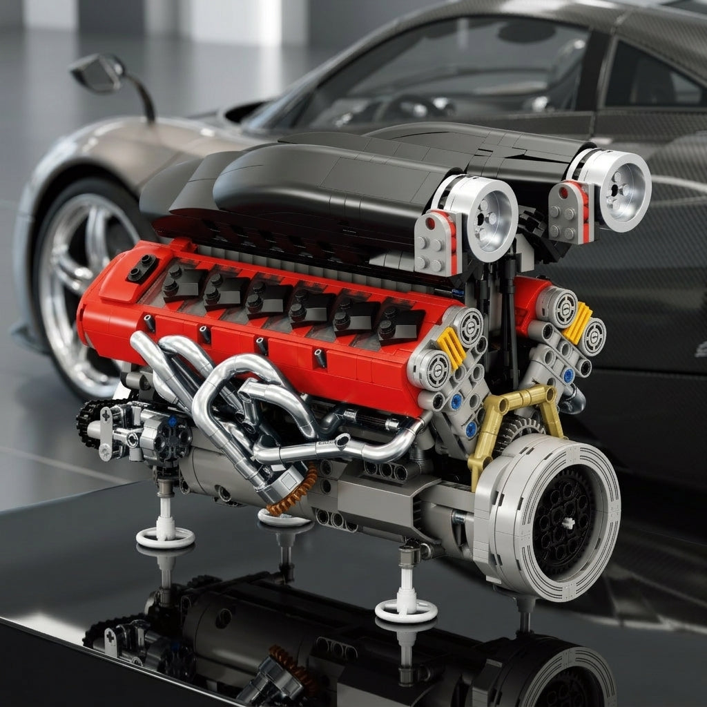 DIY Motorized V12 Supercar Engine Building Kit – Technic-Compatible Mechanical Model (1,240 Pcs)