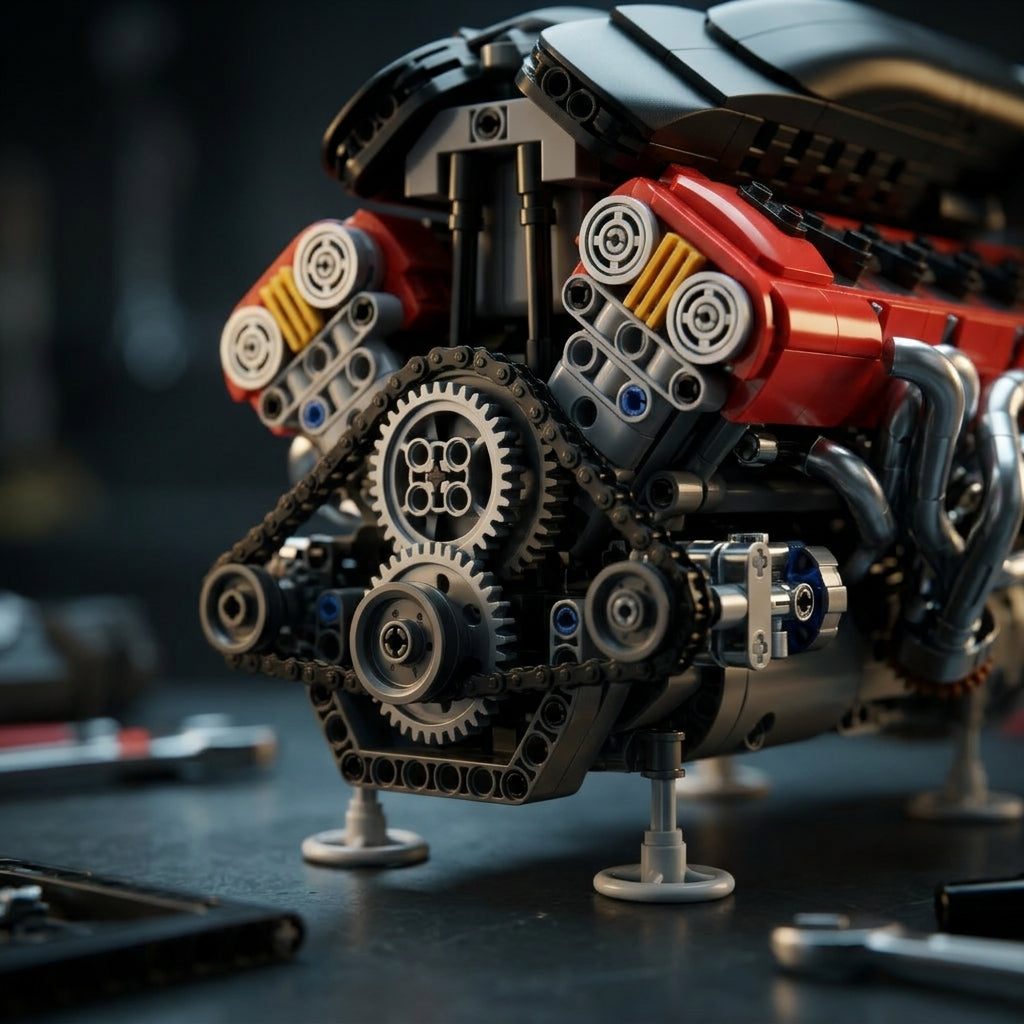 DIY Motorized V12 Supercar Engine Building Kit – Technic-Compatible Mechanical Model (1,240 Pcs)