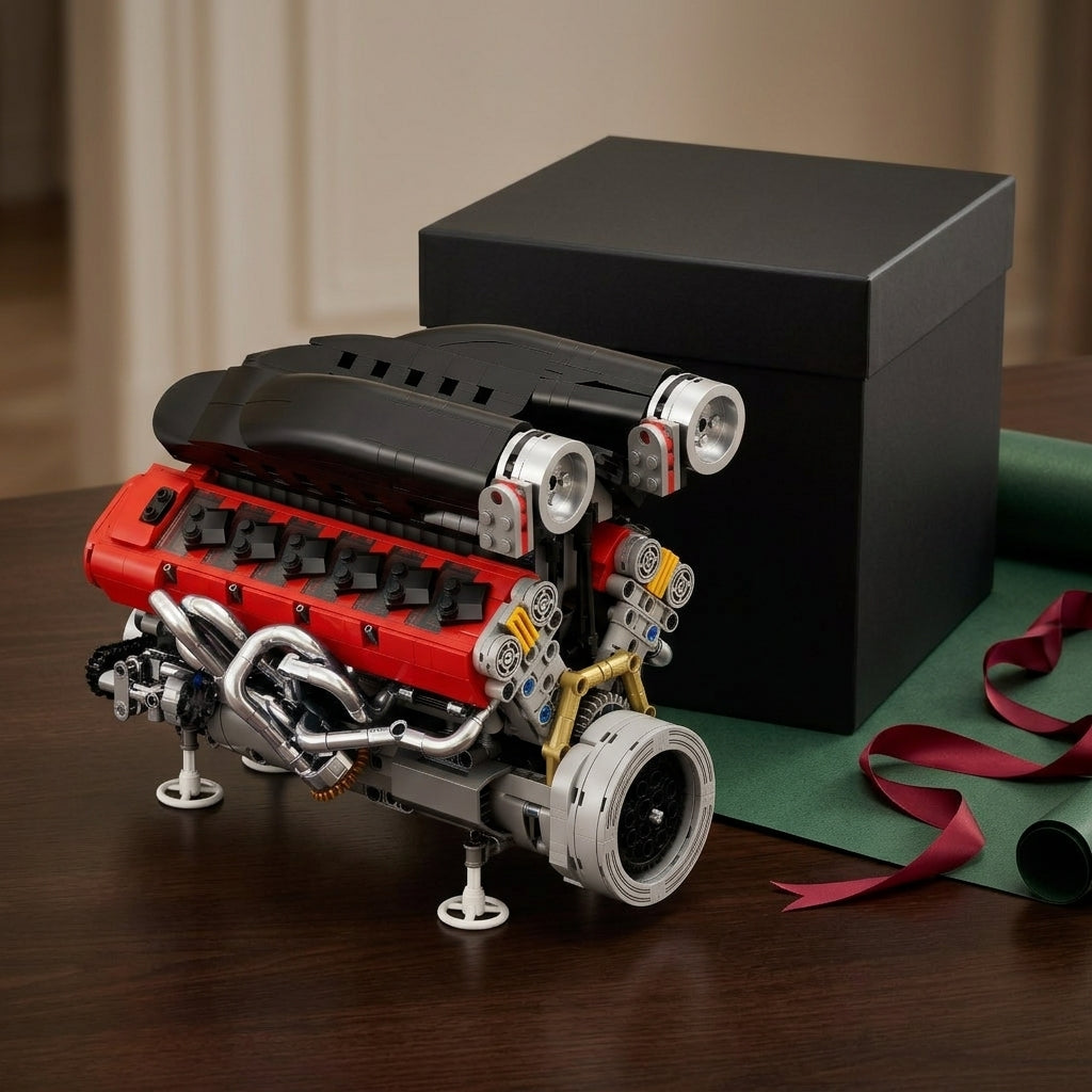 DIY Motorized V12 Supercar Engine Building Kit – Technic-Compatible Mechanical Model (1,240 Pcs)
