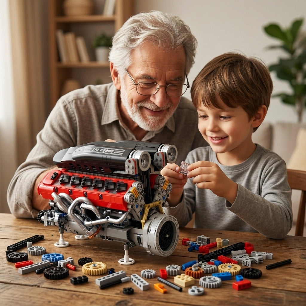 DIY Motorized V12 Supercar Engine Building Kit – Technic-Compatible Mechanical Model (1,240 Pcs)