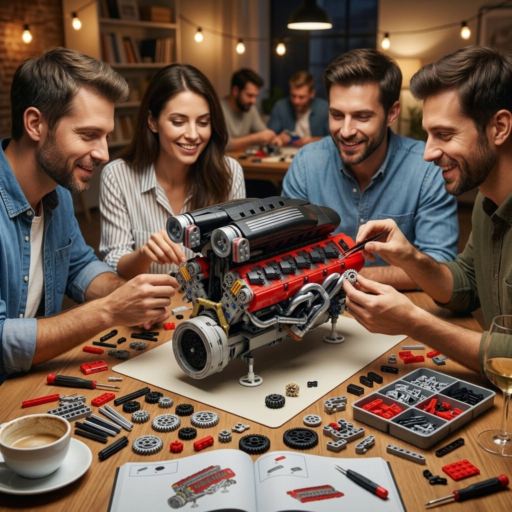 DIY Motorized V12 Supercar Engine Building Kit – Technic-Compatible Mechanical Model (1,240 Pcs)