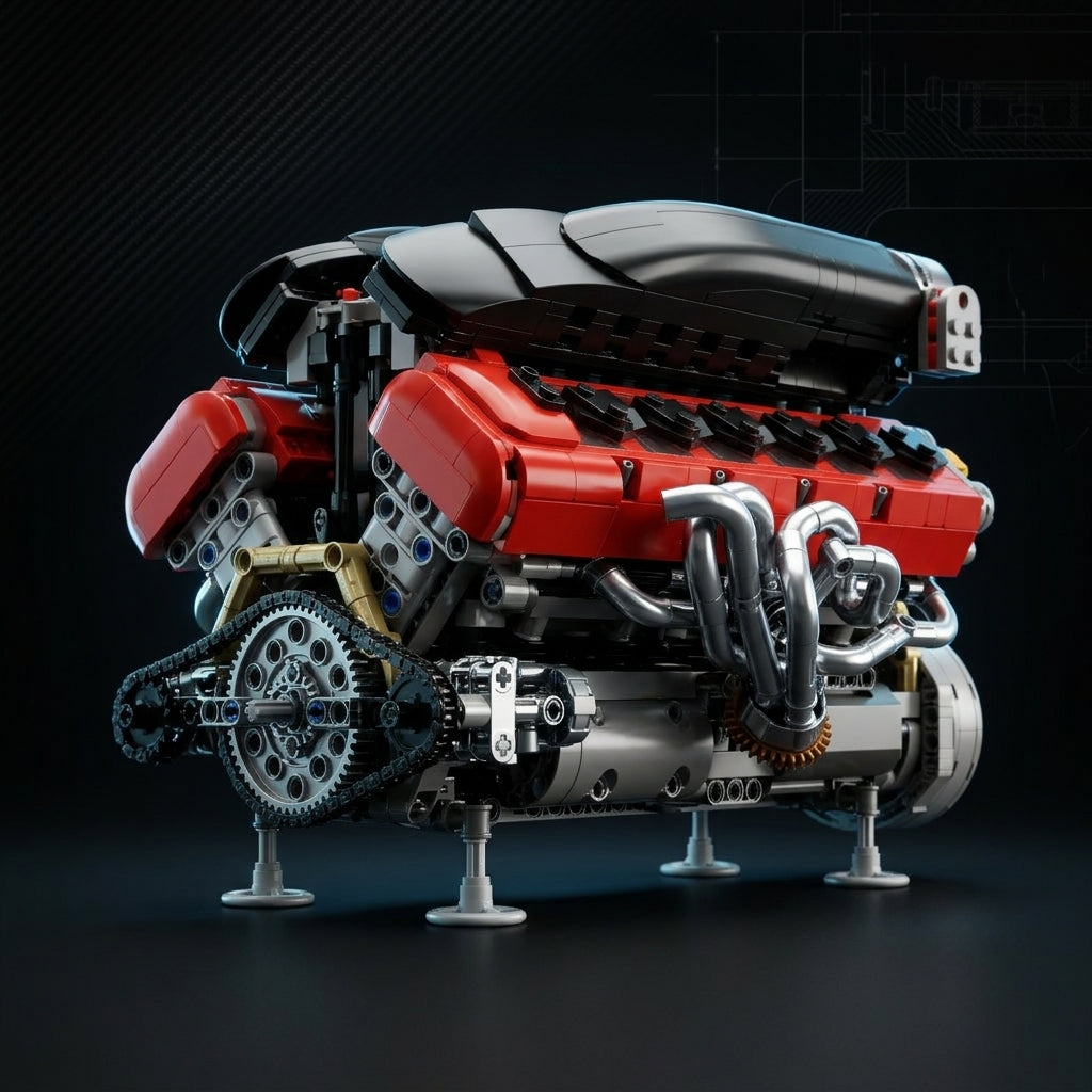 DIY Motorized V12 Supercar Engine Building Kit – Technic-Compatible Mechanical Model (1,240 Pcs)