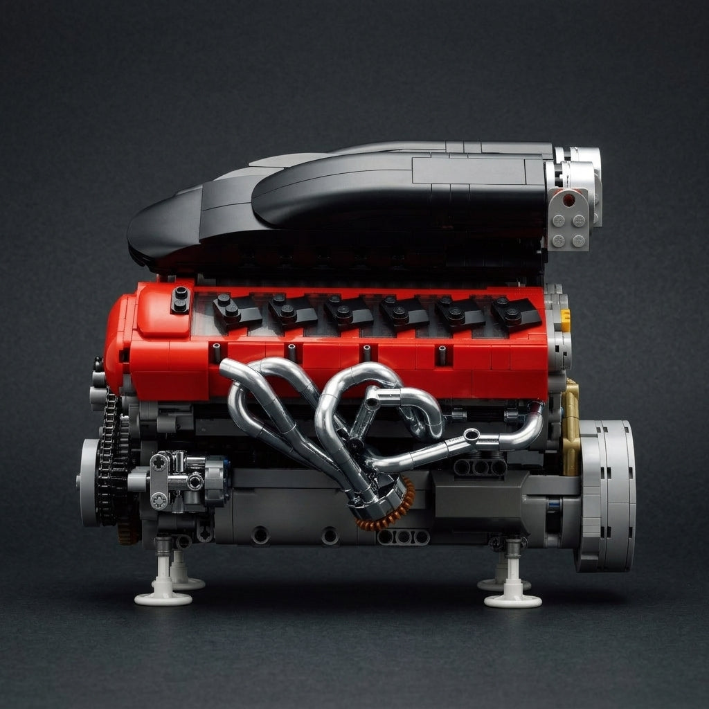 DIY Motorized V12 Supercar Engine Building Kit – Technic-Compatible Mechanical Model (1,240 Pcs)