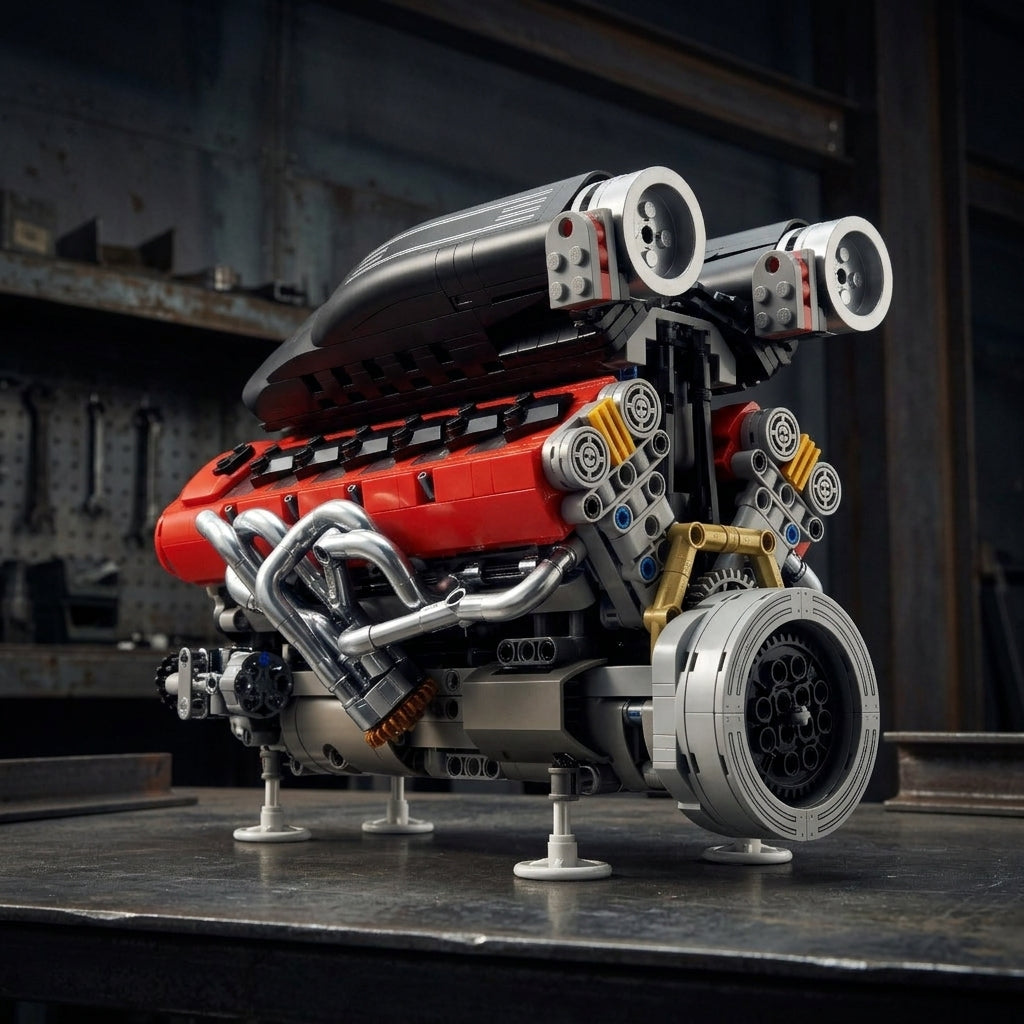 DIY Motorized V12 Supercar Engine Building Kit – Technic-Compatible Mechanical Model (1,240 Pcs)