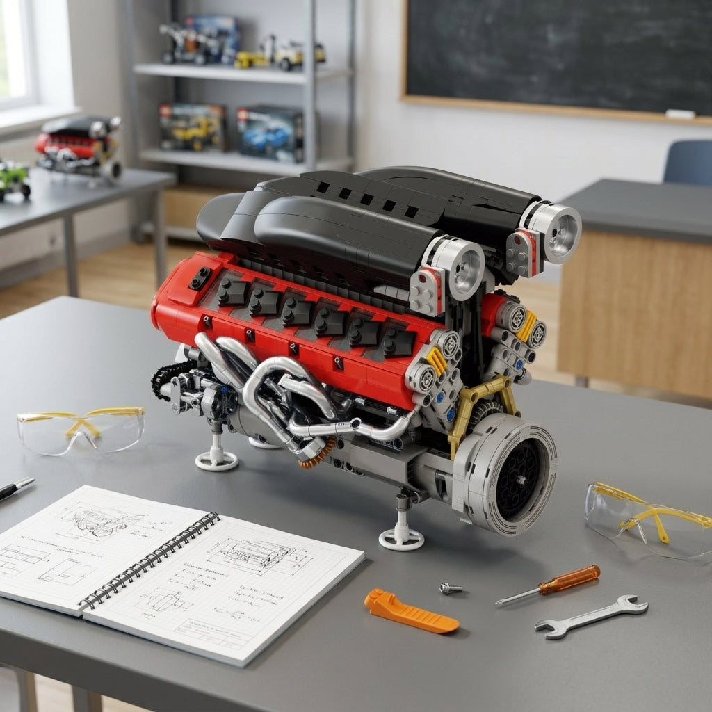 DIY Motorized V12 Supercar Engine Building Kit – Technic-Compatible Mechanical Model (1,240 Pcs)