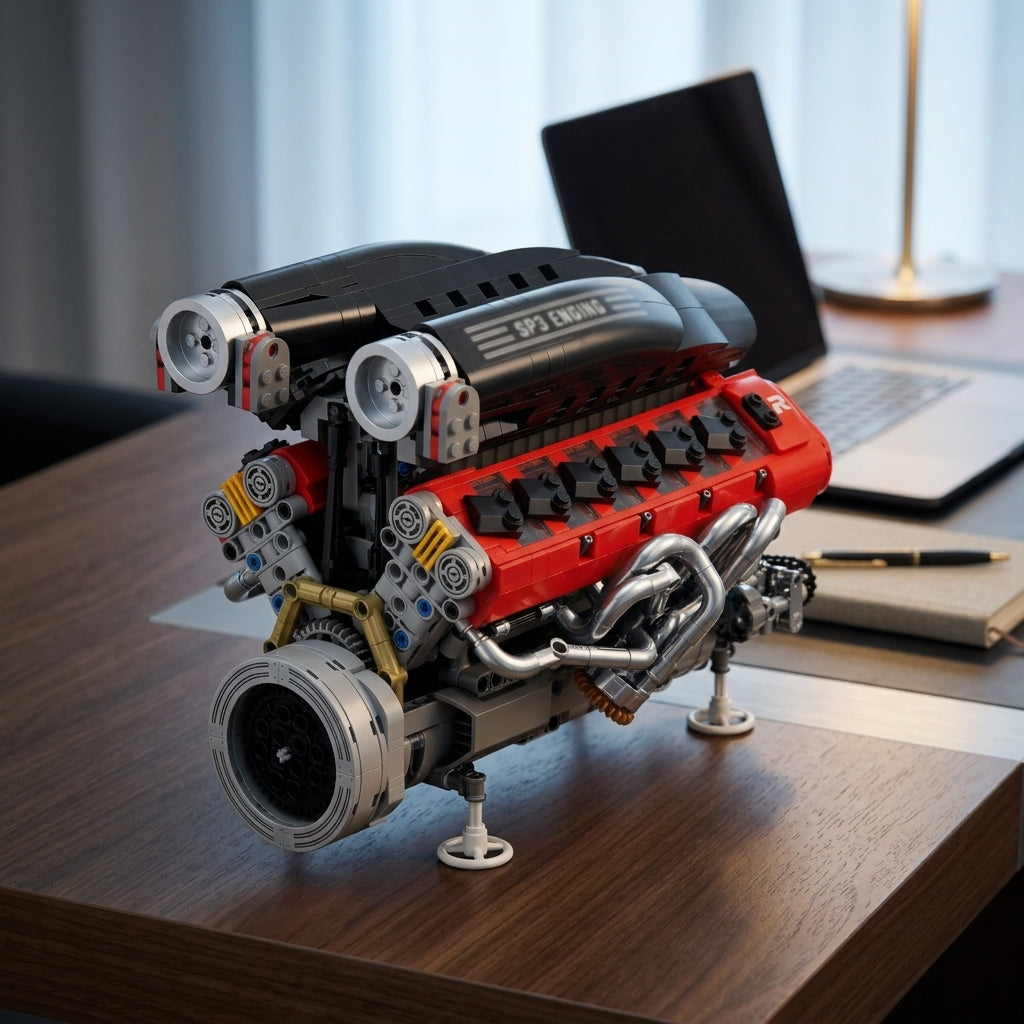 DIY Motorized V12 Supercar Engine Building Kit – Technic-Compatible Mechanical Model (1,240 Pcs)