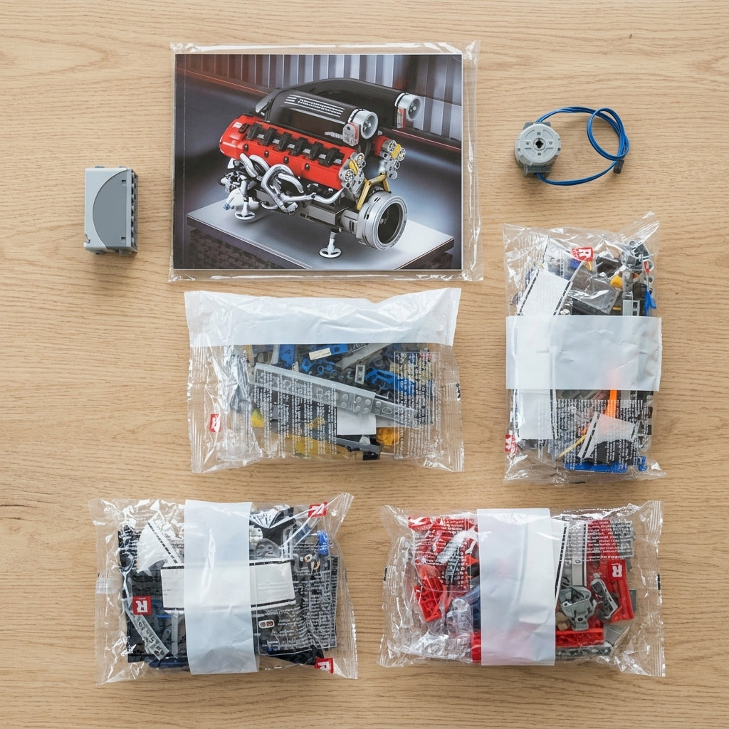 DIY Motorized V12 Supercar Engine Building Kit – Technic-Compatible Mechanical Model (1,240 Pcs)
