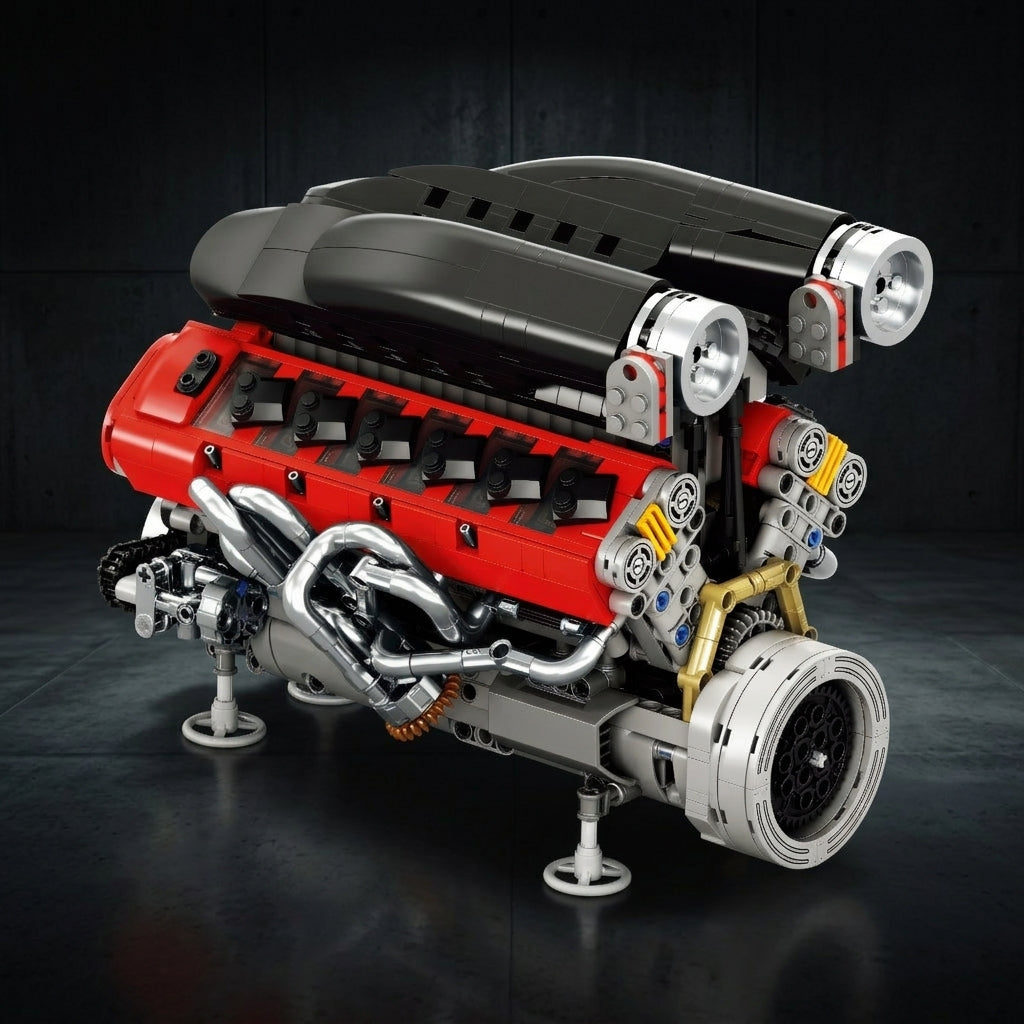 DIY Motorized V12 Supercar Engine Building Kit – Technic-Compatible Mechanical Model (1,240 Pcs)
