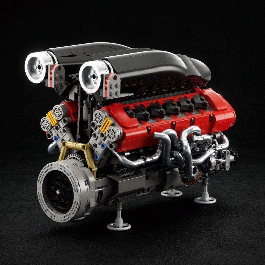 DIY Motorized V12 Supercar Engine Building Kit – Technic-Compatible Mechanical Model (1,240 Pcs)