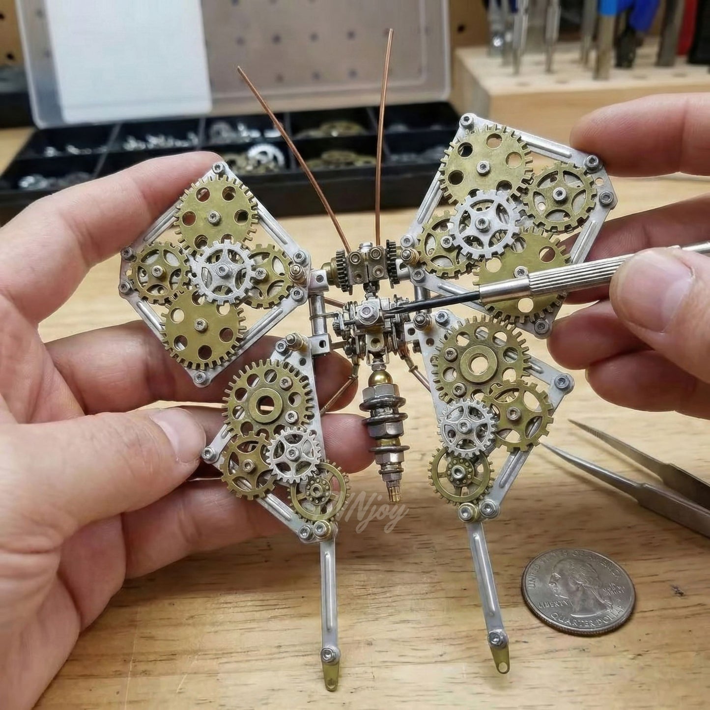 DIY Steampunk Metal Butterfly Puzzle Kit Mechanical Model Building Set Stainless Steel Brass Components Desk Art Sculpture