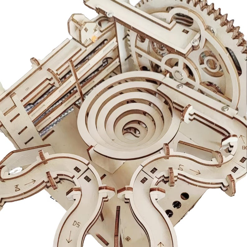 DIY 3D Wooden Marble Run Kit | Mechanical Model Building Puzzle, Laser-Cut Wood Craft Toy